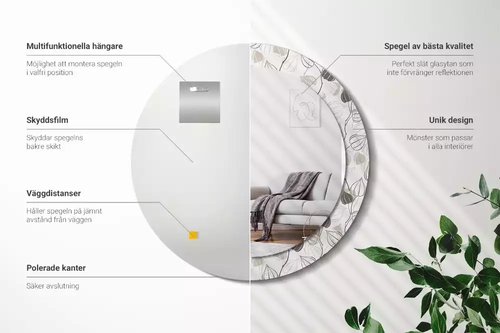 Lustro z ramą z nadrukiem w motywem abstrakcyjnych kwiatów, w formie okrągłej