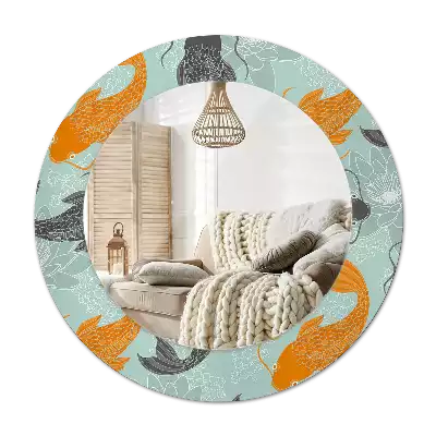 Lustro z okrągłą ramą i nadrukiem z karpiem koi