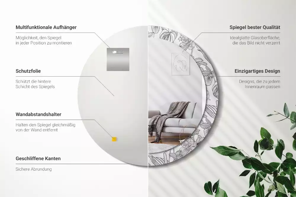 Lustro z drukowaną ramką w kwiatowy wzór