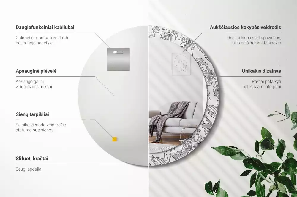 Lustro z drukowaną ramką w kwiatowy wzór