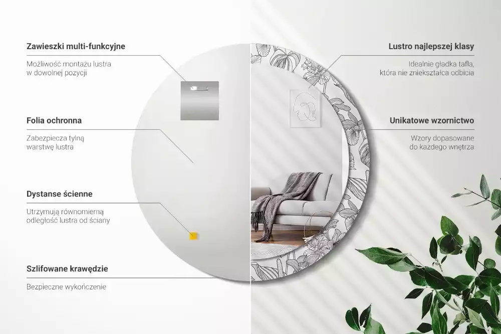 Lustro z drukowaną ramką w kwiatowy wzór