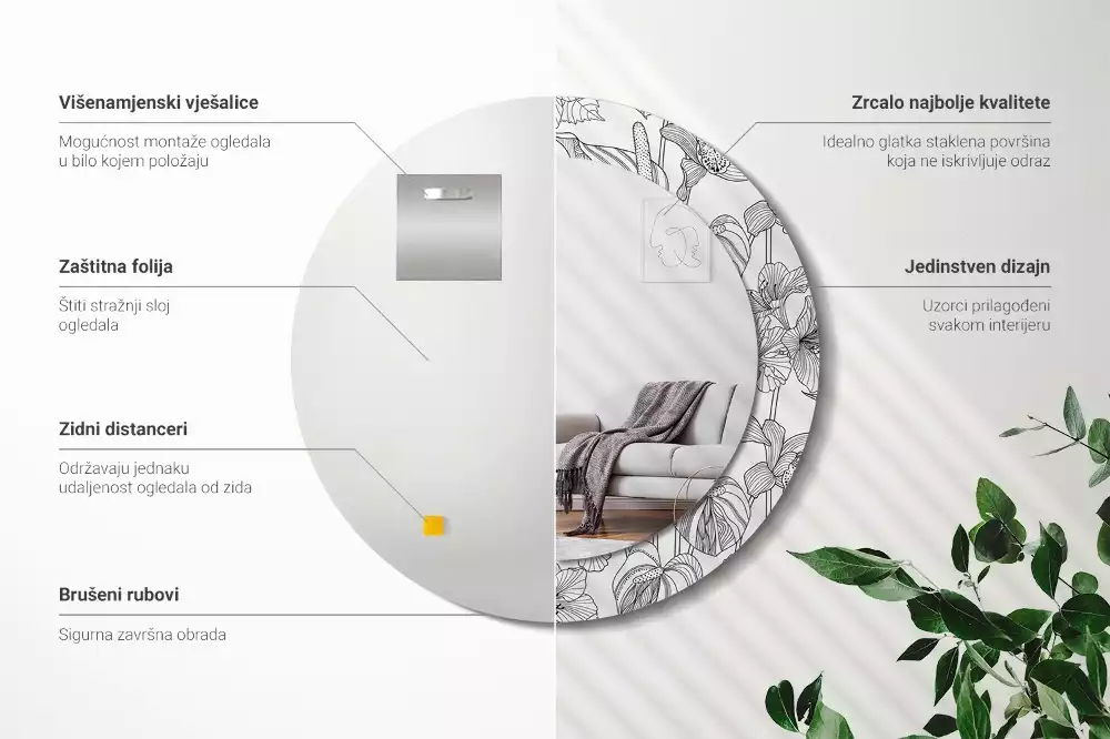 Lustro z drukowaną ramką w kwiatowy wzór