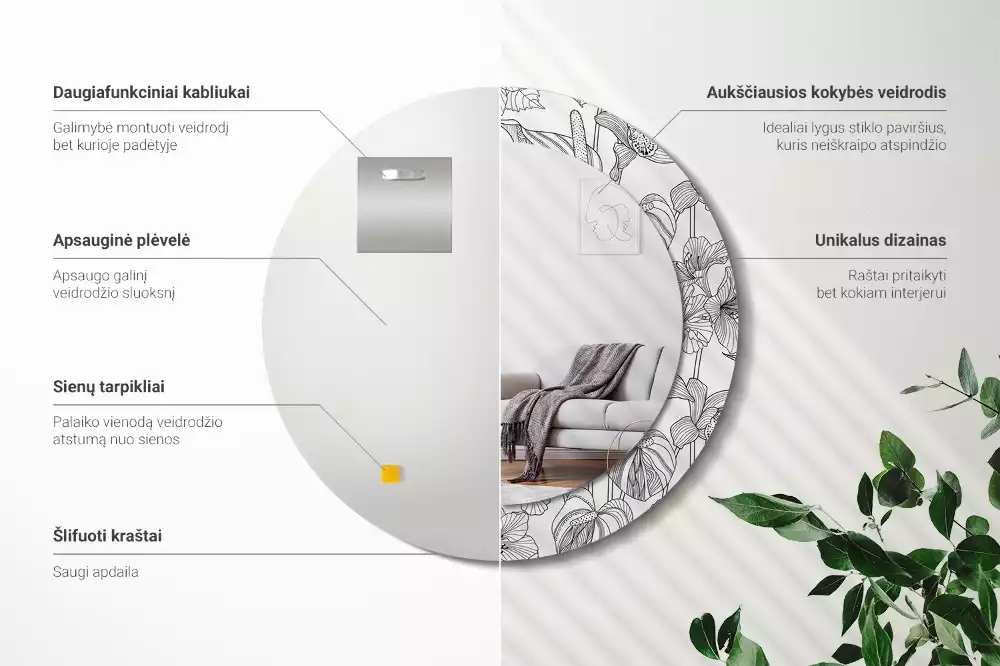 Lustro z drukowaną ramką w kwiatowy wzór