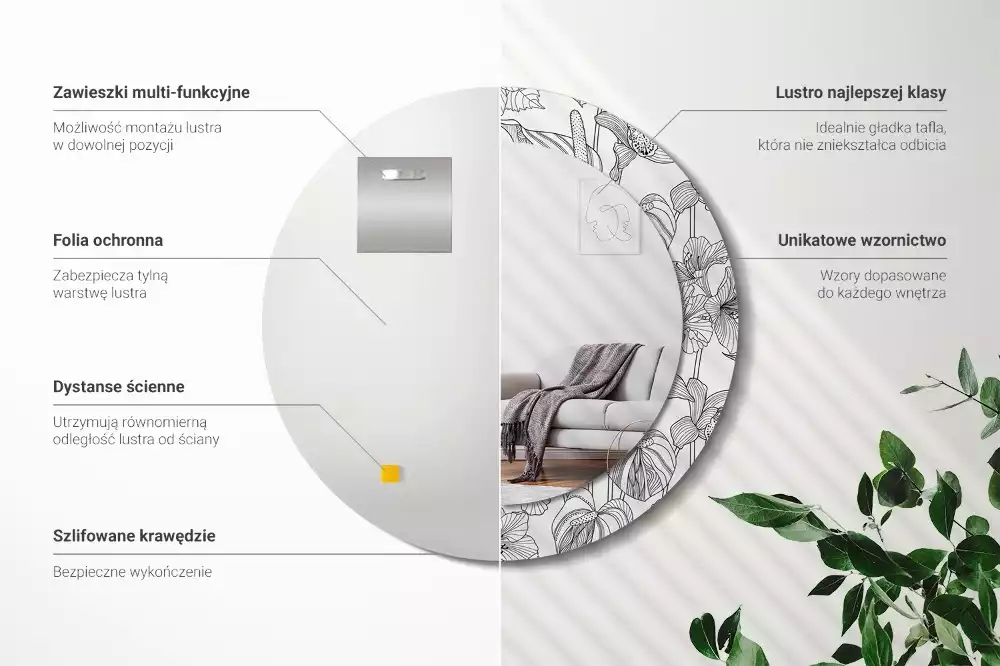 Lustro z drukowaną ramką w kwiatowy wzór