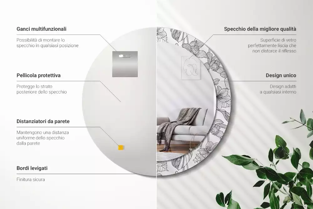 Lustro z drukowaną ramką w kwiatowy wzór