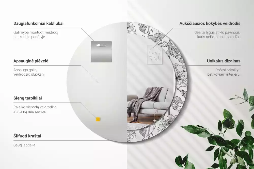 Lustro z drukowaną ramką w kwiatowy wzór