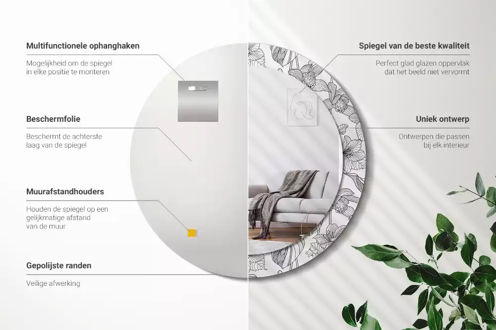 Lustro z drukowaną ramką w kwiatowy wzór