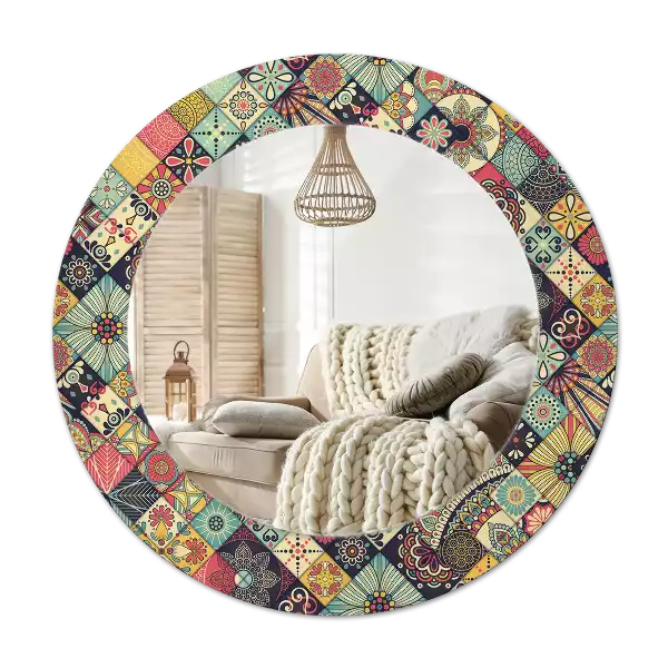 Lustro ramka z nadrukiem okrągłe Patchwork kafelki