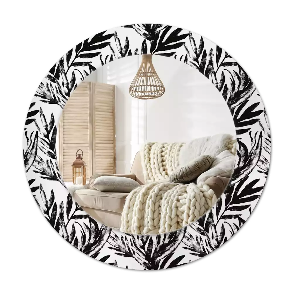 Lustro z ramą ze wzorem Monstera w kształcie okręgu