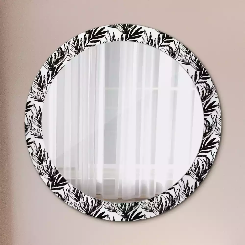 Lustro z ramą ze wzorem Monstera w kształcie okręgu