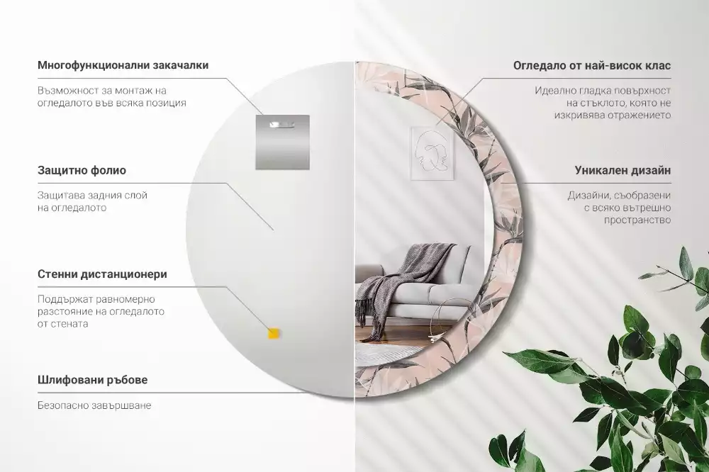 Lustro ścienne dekoracyjne w kształcie okręgu z motywem strelicji