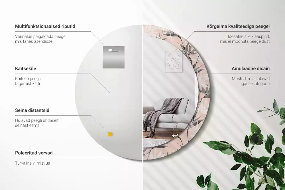 Lustro ścienne dekoracyjne w kształcie okręgu z motywem strelicji