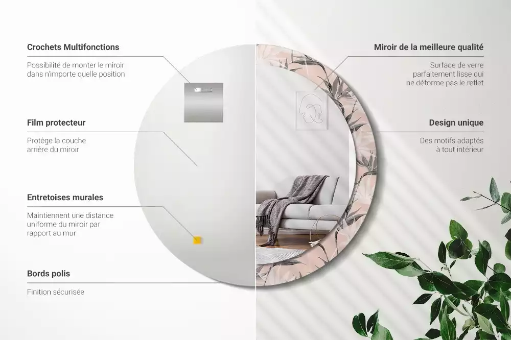 Lustro ścienne dekoracyjne w kształcie okręgu z motywem strelicji