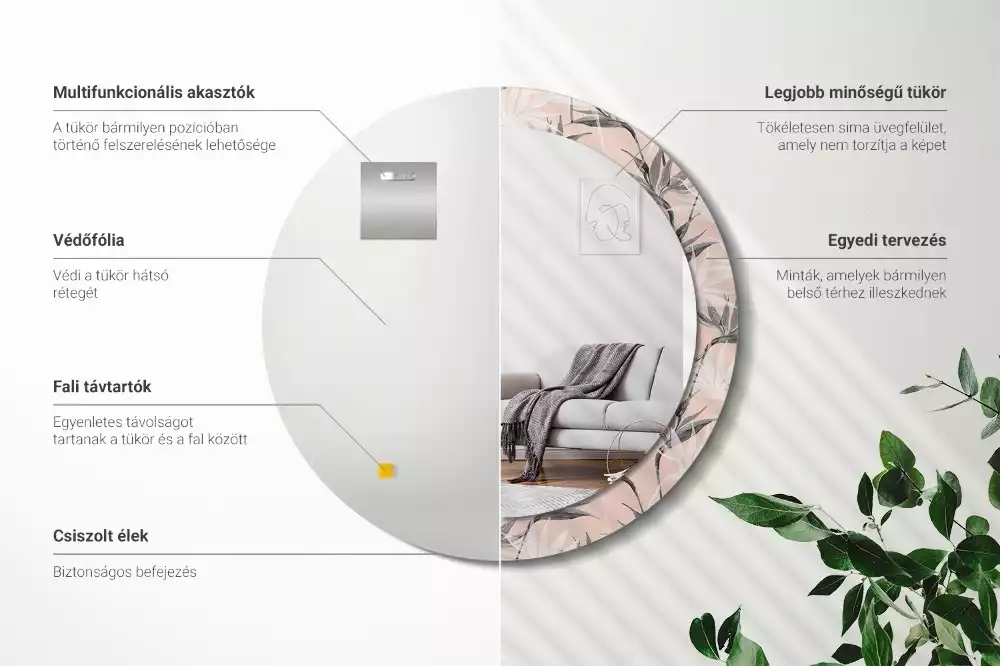 Lustro ścienne dekoracyjne w kształcie okręgu z motywem strelicji