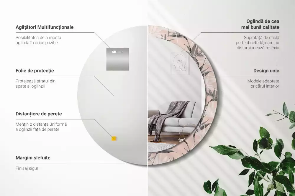 Lustro ścienne dekoracyjne w kształcie okręgu z motywem strelicji