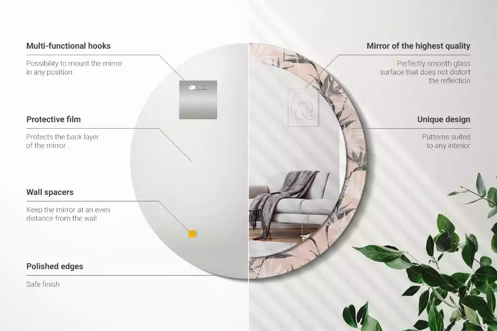 Lustro ścienne dekoracyjne w kształcie okręgu z motywem strelicji