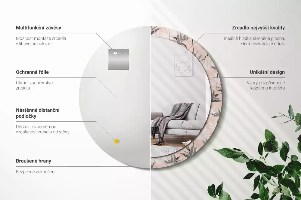 Lustro ścienne dekoracyjne w kształcie okręgu z motywem strelicji