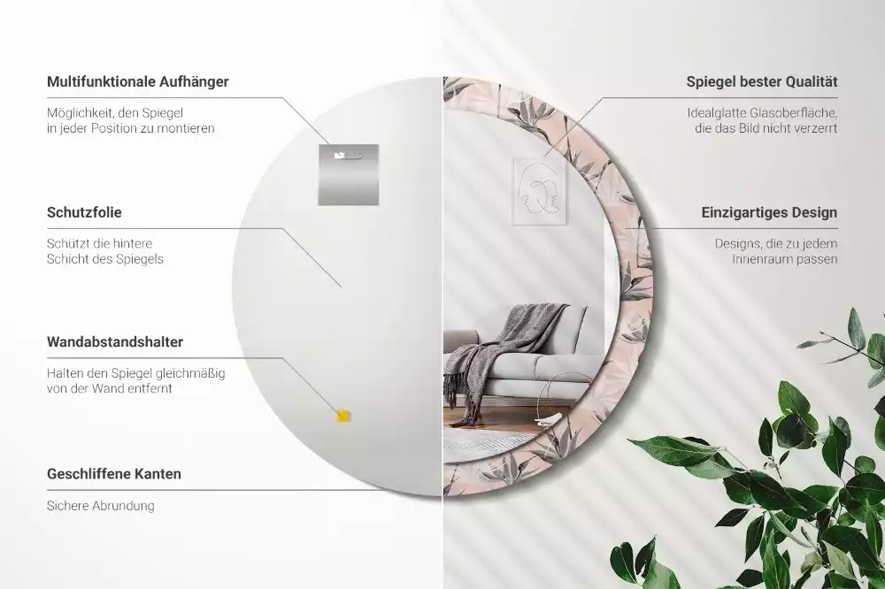 Lustro ścienne dekoracyjne w kształcie okręgu z motywem strelicji