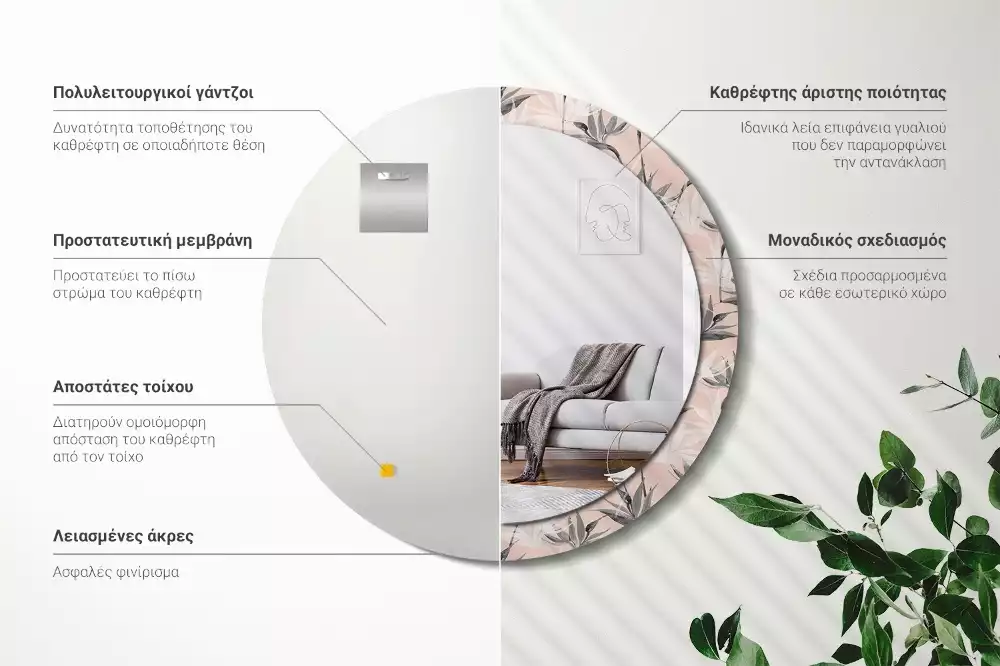 Lustro ścienne dekoracyjne w kształcie okręgu z motywem strelicji