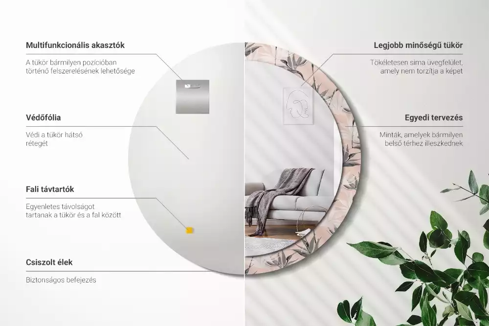 Lustro ścienne dekoracyjne w kształcie okręgu z motywem strelicji