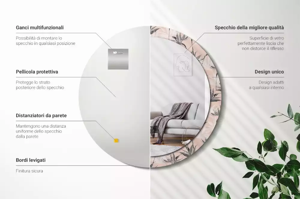 Lustro ścienne dekoracyjne w kształcie okręgu z motywem strelicji