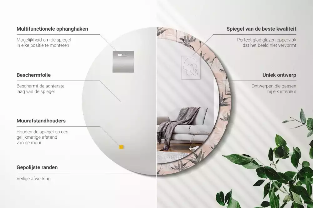 Lustro ścienne dekoracyjne w kształcie okręgu z motywem strelicji