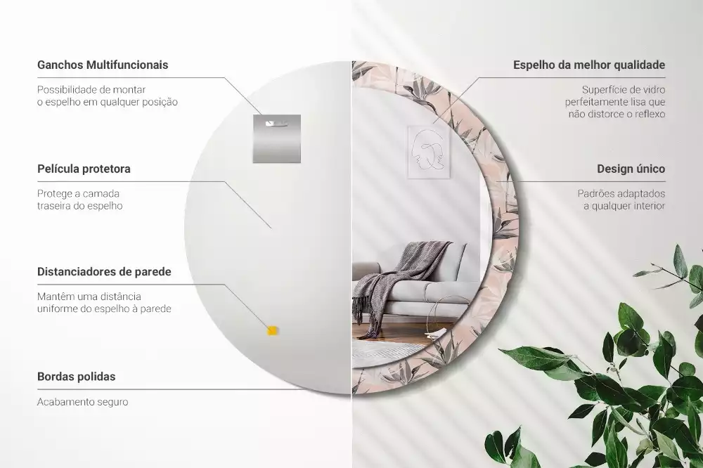 Lustro ścienne dekoracyjne w kształcie okręgu z motywem strelicji