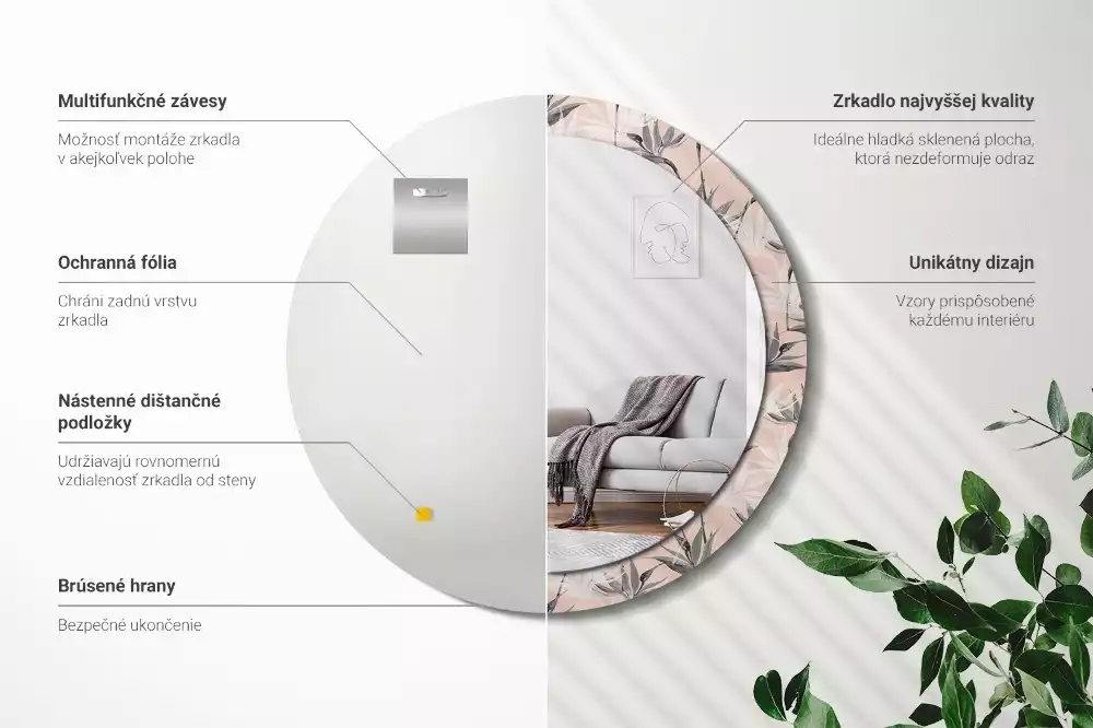 Lustro ścienne dekoracyjne w kształcie okręgu z motywem strelicji