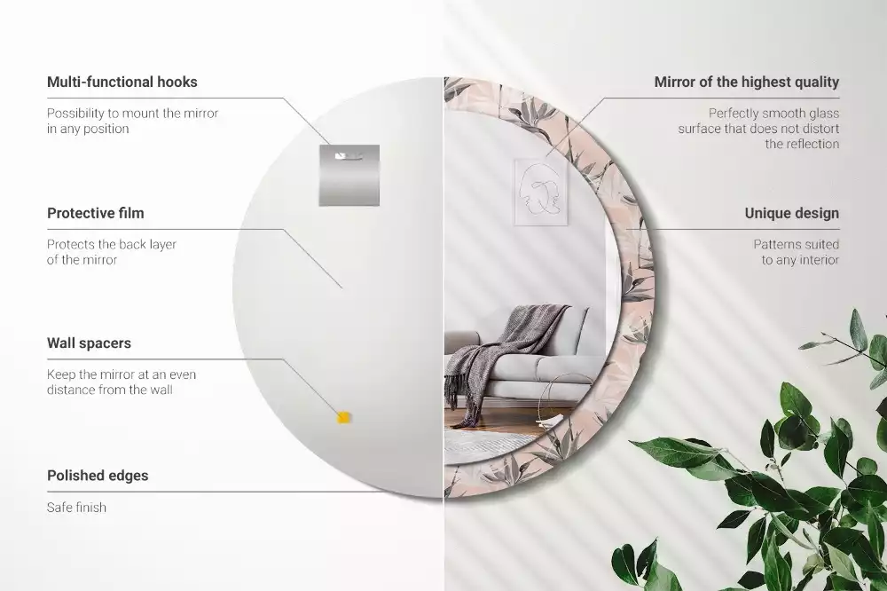 Lustro ścienne dekoracyjne w kształcie okręgu z motywem strelicji