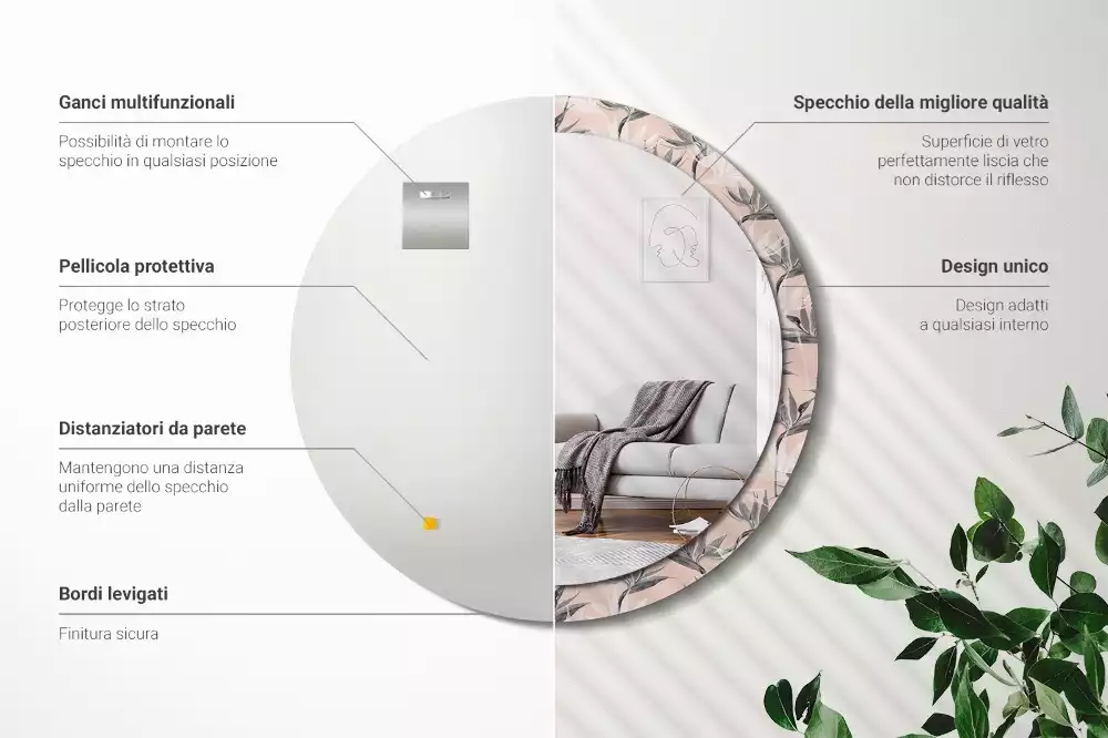 Lustro ścienne dekoracyjne w kształcie okręgu z motywem strelicji