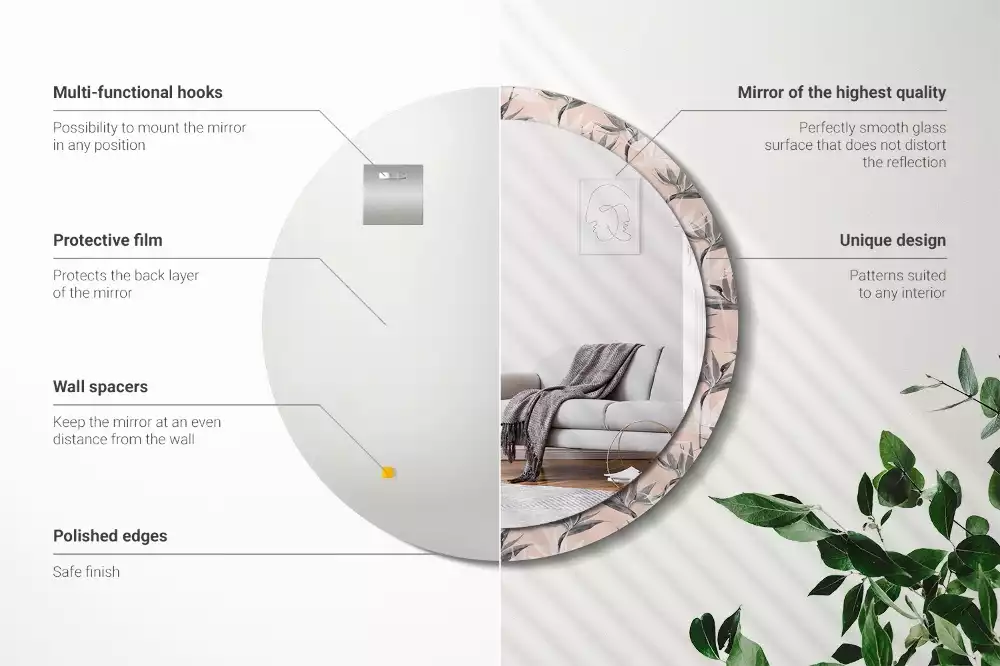 Lustro ścienne dekoracyjne w kształcie okręgu z motywem strelicji