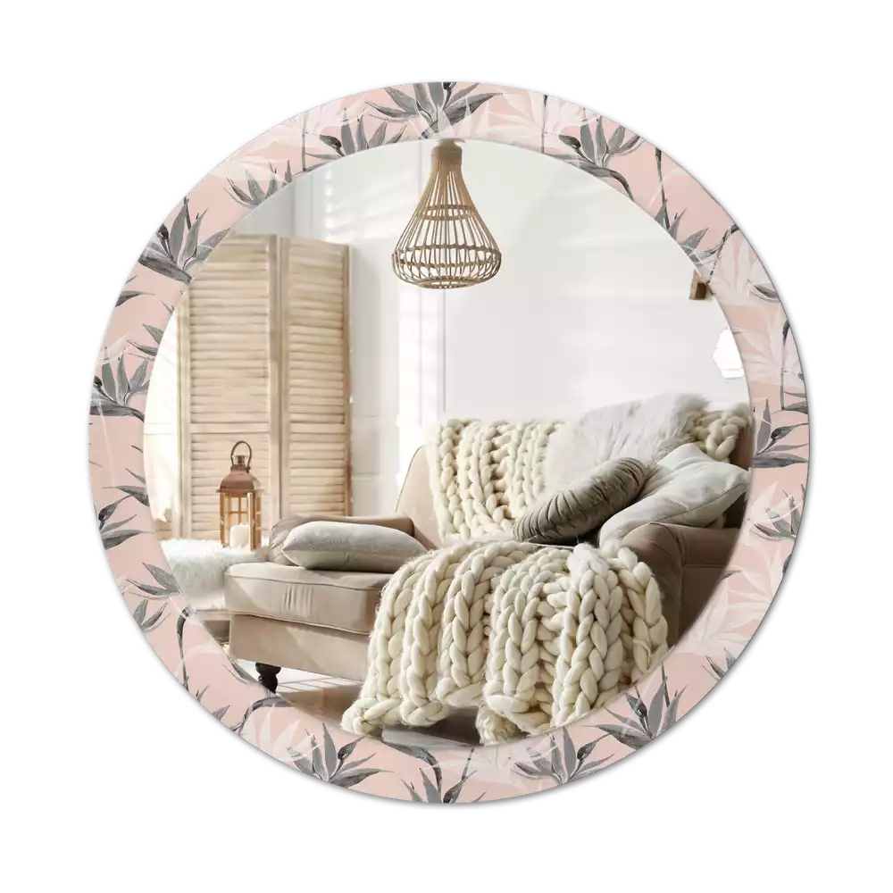 Lustro ścienne dekoracyjne w kształcie okręgu z motywem strelicji