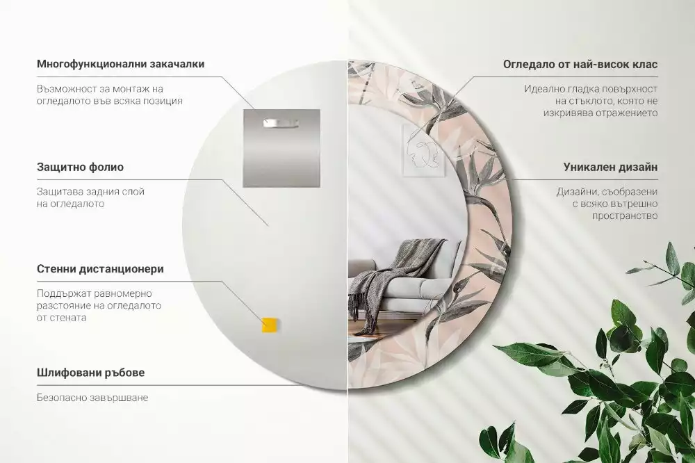 Lustro ścienne dekoracyjne w kształcie okręgu z motywem strelicji