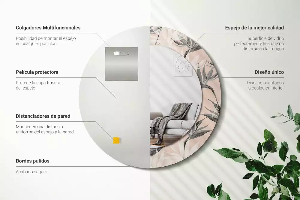 Lustro ścienne dekoracyjne w kształcie okręgu z motywem strelicji