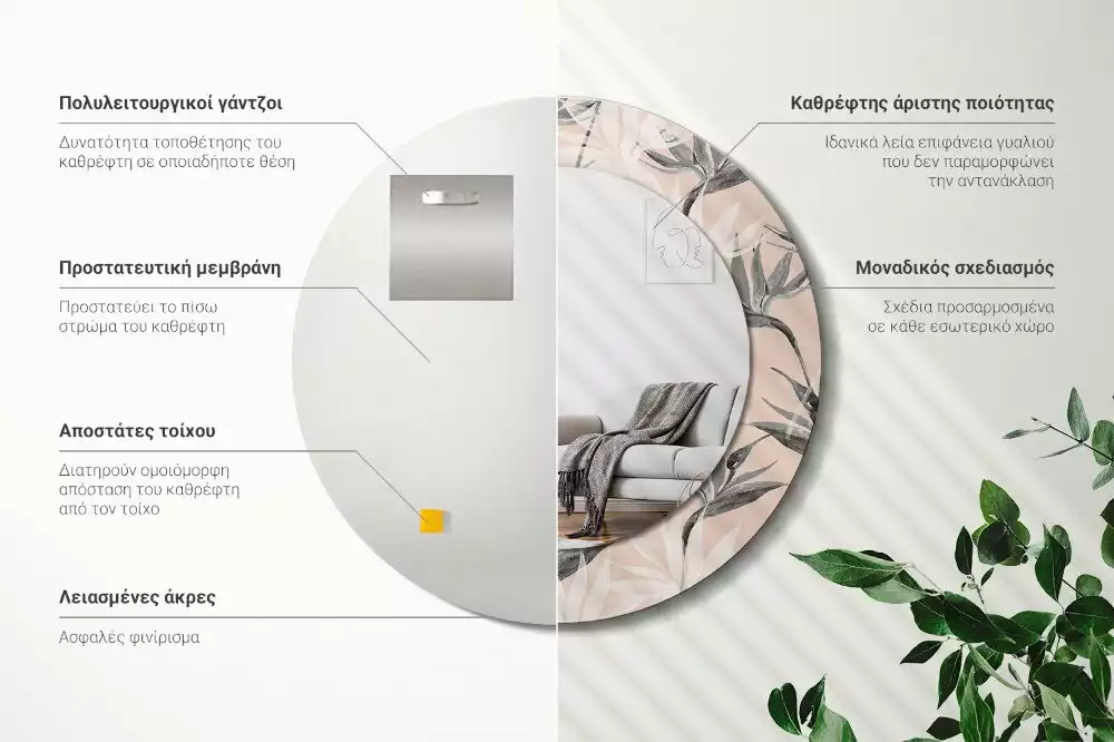 Lustro ścienne dekoracyjne w kształcie okręgu z motywem strelicji