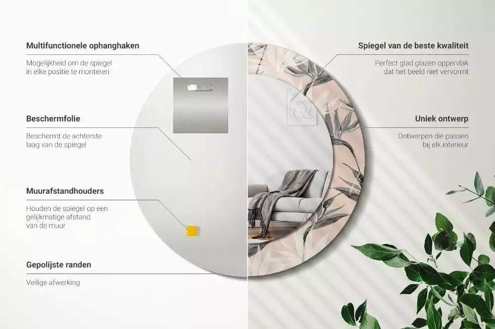 Lustro ścienne dekoracyjne w kształcie okręgu z motywem strelicji