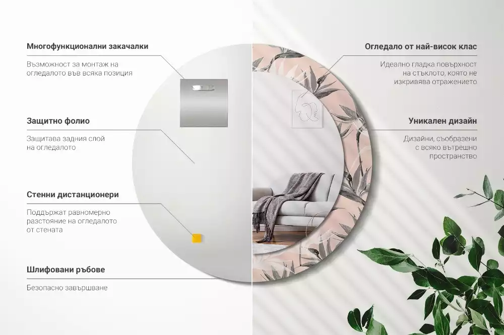 Lustro ścienne dekoracyjne w kształcie okręgu z motywem strelicji