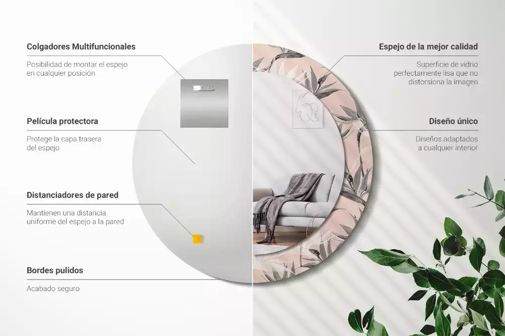 Lustro ścienne dekoracyjne w kształcie okręgu z motywem strelicji