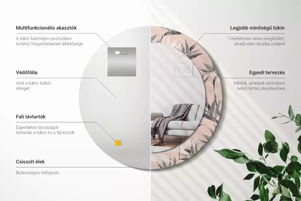 Lustro ścienne dekoracyjne w kształcie okręgu z motywem strelicji