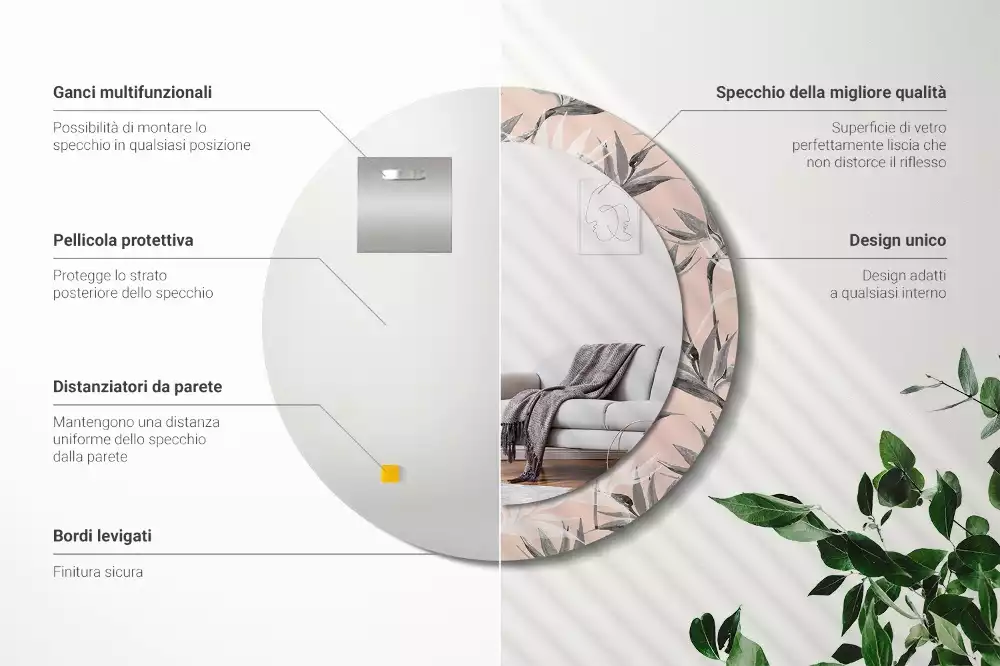 Lustro ścienne dekoracyjne w kształcie okręgu z motywem strelicji