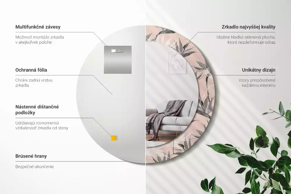 Lustro ścienne dekoracyjne w kształcie okręgu z motywem strelicji