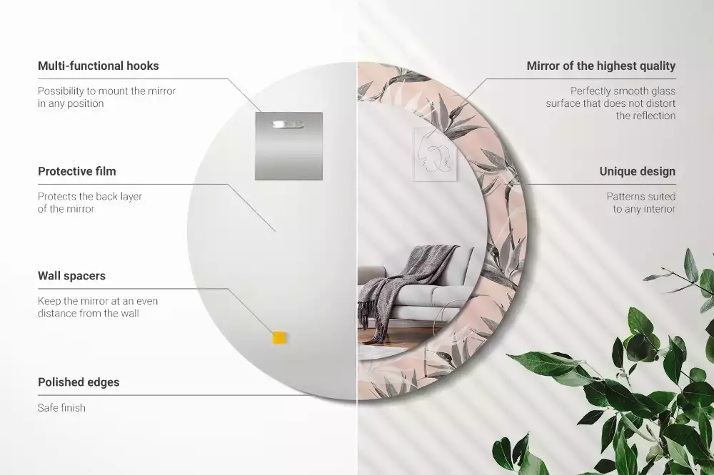 Lustro ścienne dekoracyjne w kształcie okręgu z motywem strelicji