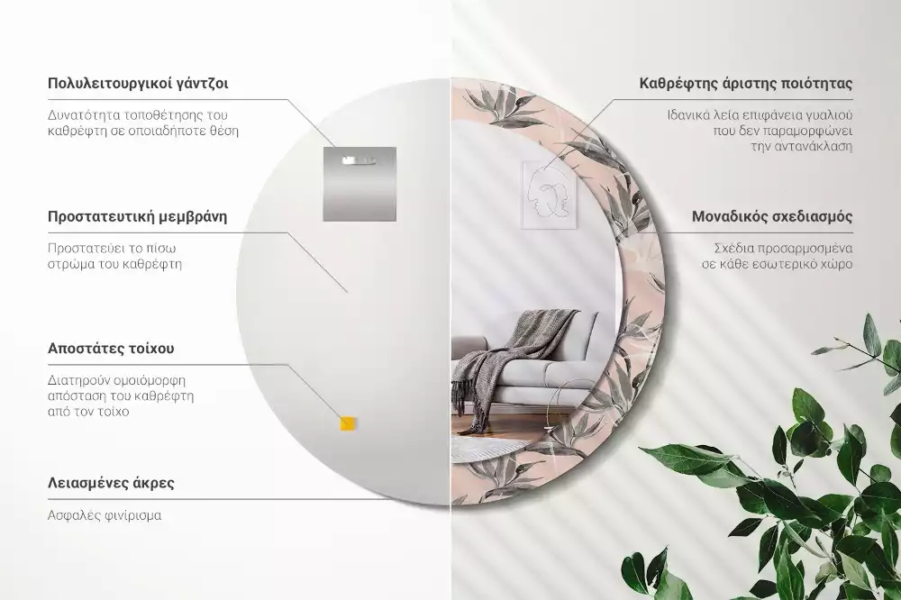 Lustro ścienne dekoracyjne w kształcie okręgu z motywem strelicji