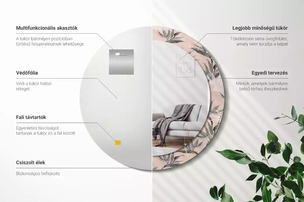 Lustro ścienne dekoracyjne w kształcie okręgu z motywem strelicji