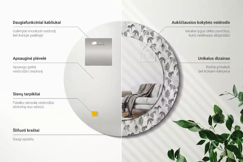 Lustro ścienne dekoracyjne z nadrukiem tropikalnego tygrysa