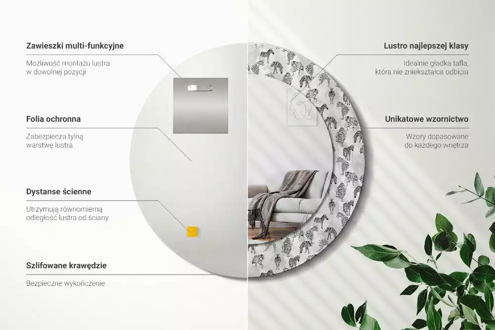 Lustro ścienne dekoracyjne z nadrukiem tropikalnego tygrysa