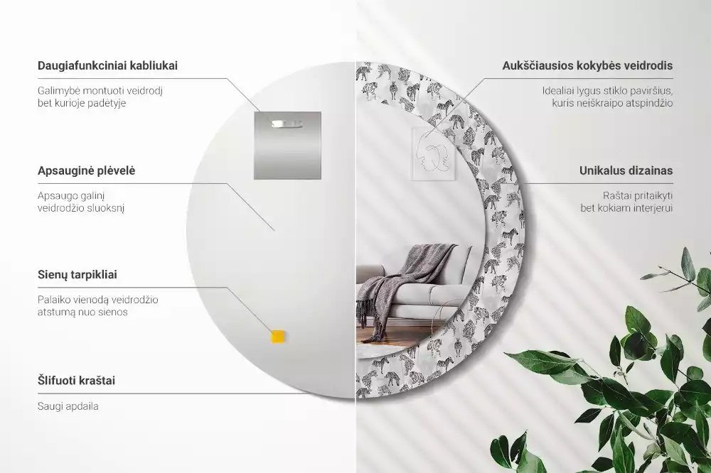 Lustro ścienne dekoracyjne z nadrukiem tropikalnego tygrysa