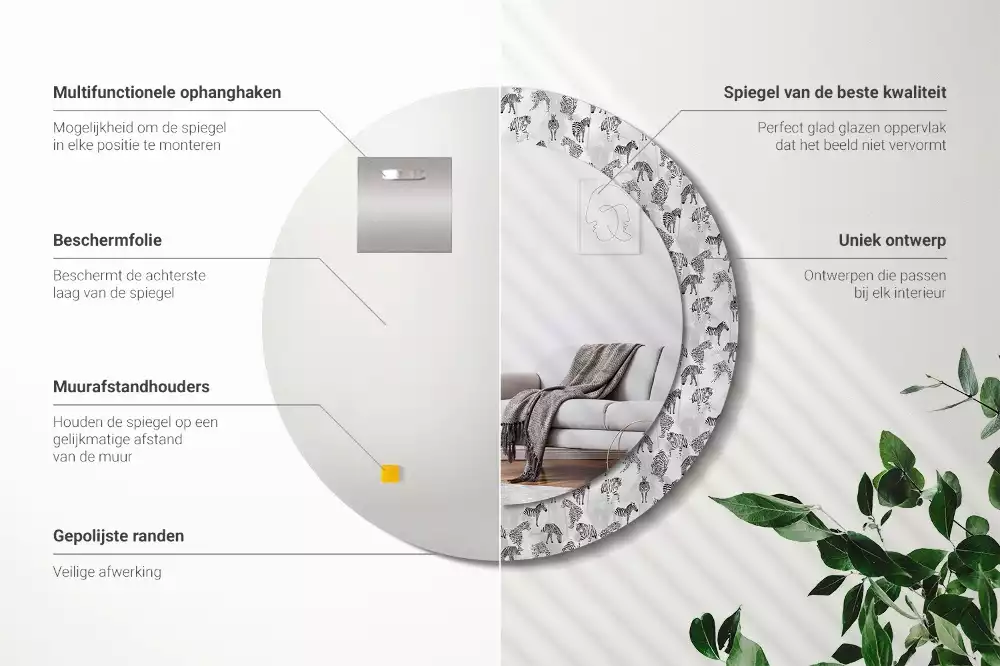 Lustro ścienne dekoracyjne z nadrukiem tropikalnego tygrysa