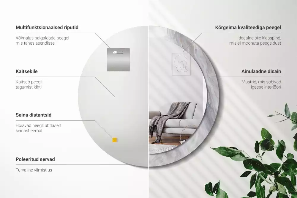 Lustro z okrągłą drukowaną ramką w motywie abstrakcyjnego marmuru