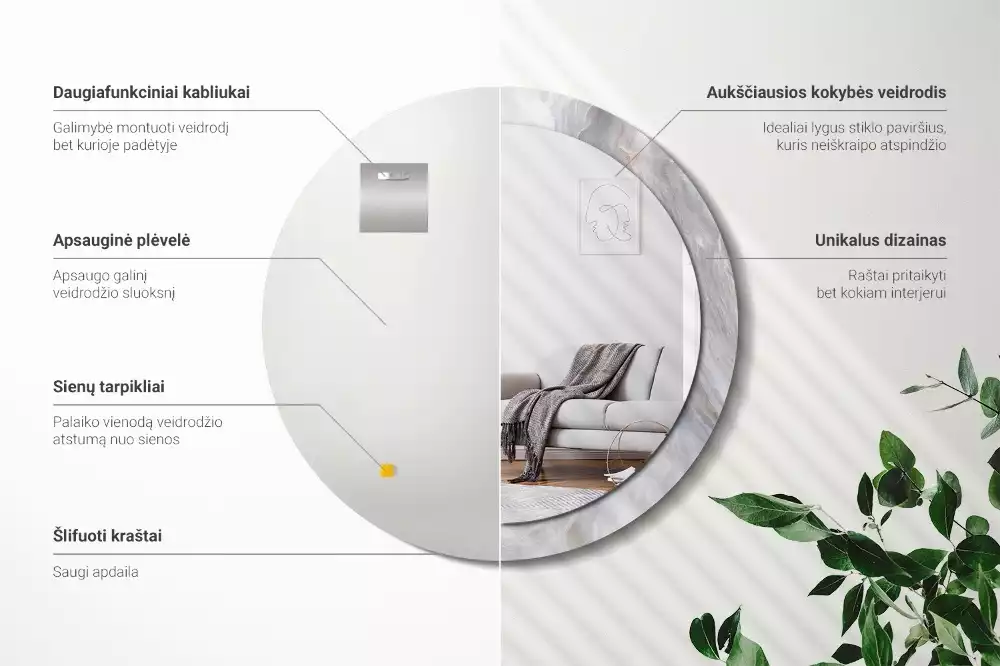 Lustro z okrągłą drukowaną ramką w motywie abstrakcyjnego marmuru